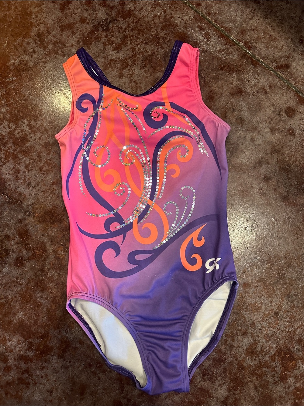 GK Pink, Purple & Orange Ombre Girls' Gymnastics Leotard with Rhinestones